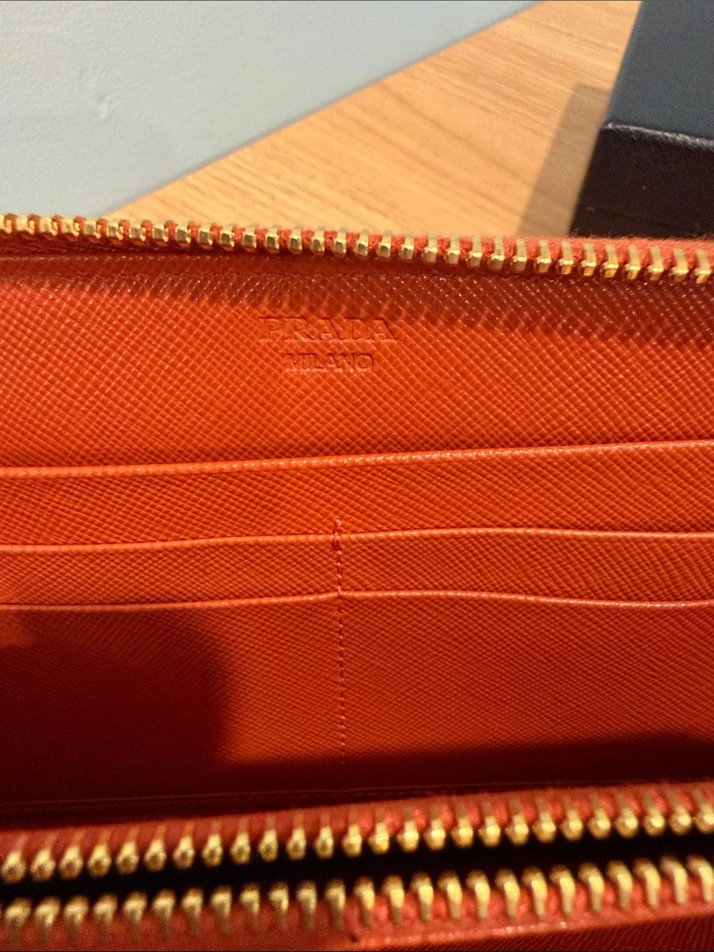 Prada Orange Saffiano Leather Continental Wallet